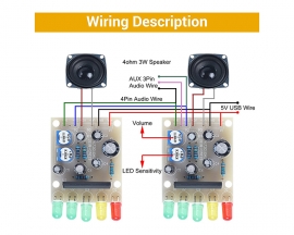 DIY 3Wx2 Speaker Box Kit with LED Flashing Light, Transparent Home Sound Amplifier Audio Indicator Kits, Digital Power Amplifier DIY Electronic Kits